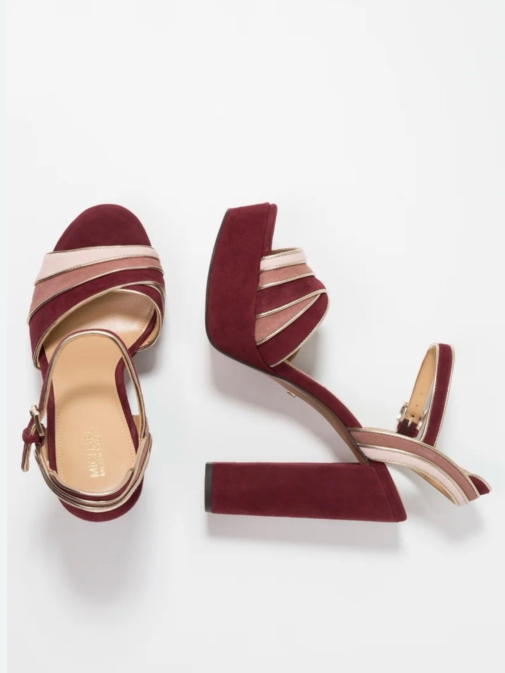 Michael Kors Burgundy and Blush suede Strappy Platform Sandals